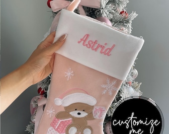 Personalized Christmas Stocking - Embroidered, Baby Collection: Pink, Blue