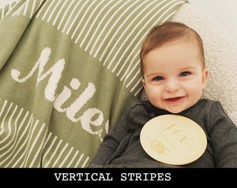 Custom Baby Blanket- Vertical Stripes - 5 Sizes. 100% Cotton Knitted Blanket.