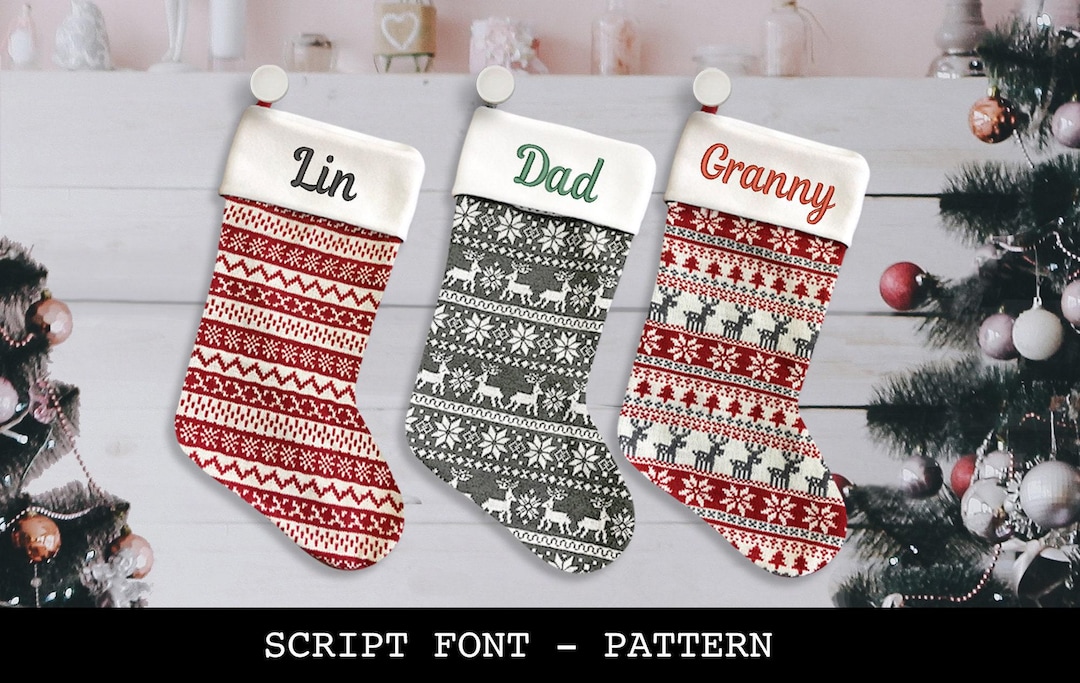 Stocking Font Custom Christmas Stocking - Script Font - Pattern Design: Mixed, Red ...
