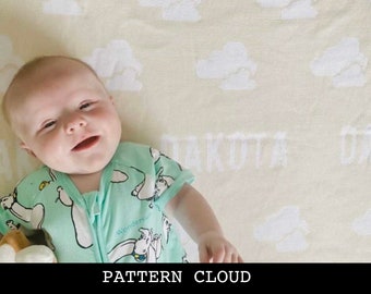 Custom Baby Blanket- Cloud Pattern - 5 Sizes. 100% Cotton Knitted Blanket.