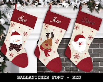 Benutzerdefinierte Weihnachtsstrumpf - Ballatines Schriftart - Rot Stil: Schneemann, Rentier, Weihnachtsmann