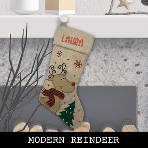 Custom Christmas Stocking Advent Font Modern Style: Santa Sled, Reindeer, Santa. Modern Reindeer