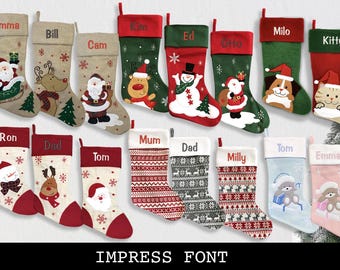 Custom Christmas Stocking - Impress Font - 14 Designs