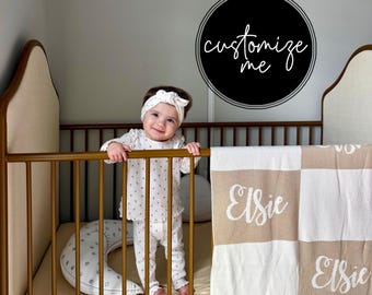 Knitted Custom Signature Name Baby Blanket: 100% Cotton Personalized Blanket