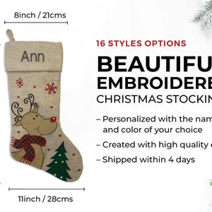 Custom Christmas Stocking Curly Font Modern Style: Santa Sled, Reindeer, Santa, image 3