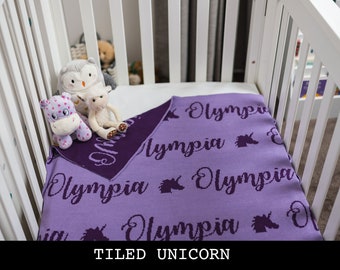 Custom Baby Blanket - Tiled Unicorn - 5 Sizes. 100% Cotton Knitted Blanket.