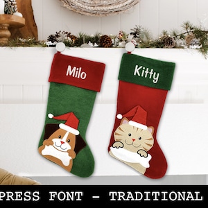 Custom Christmas Stocking - Pet Stockings for Dog and Cats - Traditional Design - Comic Font