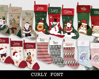 Custom Christmas Stocking - Curly Font - 14 Designs.