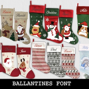 Custom Christmas Stocking - Ballantines Font - Embroidered Name.