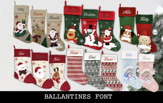 Personalised Christmas Stocking - Ballantines Font - Embroidered Name
