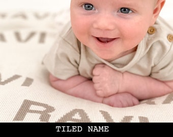 Custom Baby Blanket- Tiled Name - 5 Sizes. 100% Cotton Knitted Blanket.