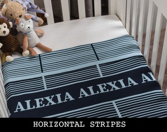 Custom Baby Blanket - Horizontal Stripe - 5 Sizes. 100% Cotton Knitted Blanket.