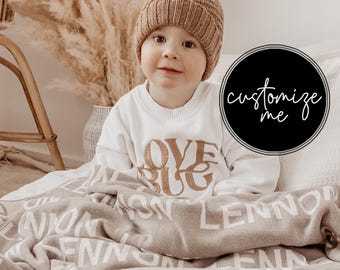 Knitted Custom Tiled Name Baby Blanket: 100% Cotton Personalized Blanket