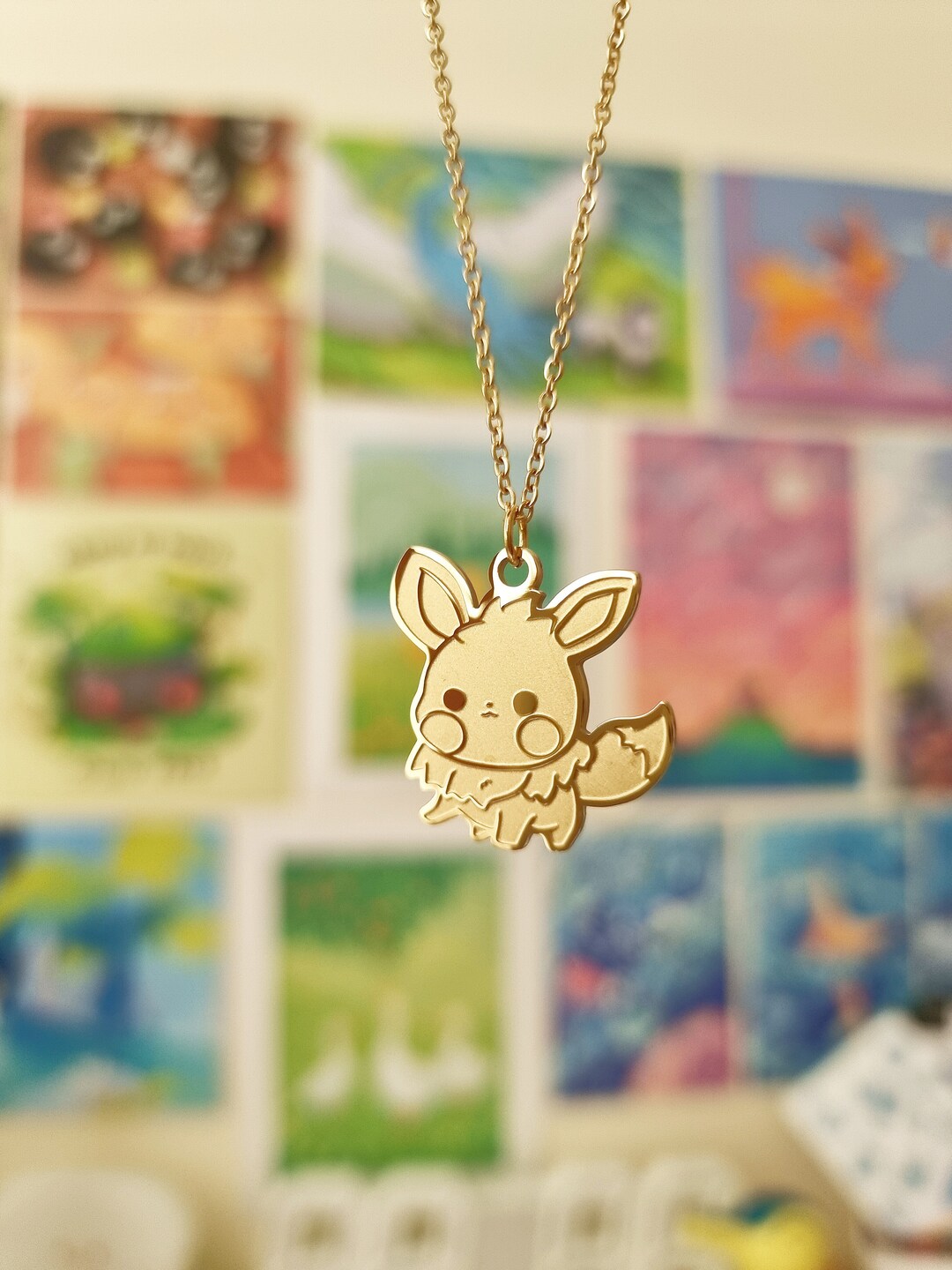 Gold Filled Eevee Pendant Necklace, Shiny Eevee Pokemon, 18k
