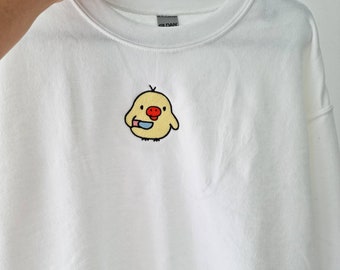 Stabby Duck Embroidered Sweater, Grumpy Duck Sweater UNISEX