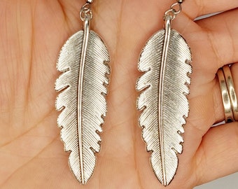 Lange Blatt baumeln Ohrringe - Edelstahl Boho Schmuck