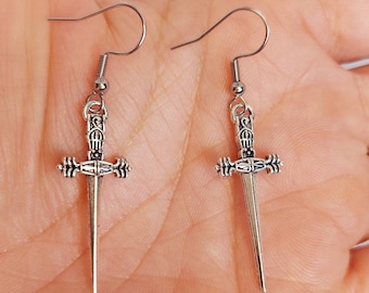 Dainty Sword Charm Earrings – Stainless Steel, Gothic Jewelry
