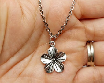 Hibiscus Flower Charm Necklace – Tropical Stainless Steel Jewelry