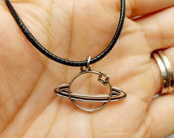 Saturn Planet Charm Necklace – Space Jewelry Gift for Her, Celestial Pendant, Astrology Inspired Necklace, Cosmic Galaxy Aesthetic