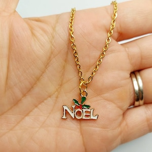 Noel Charm Necklace – Christmas Holiday Jewelry, Festive Pendant Necklace, Dainty Christmas Gift for Her, Stocking Stuffer