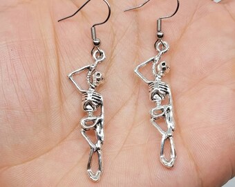 Pendientes colgantes de esqueleto – Joyería de Halloween de acero inoxidable