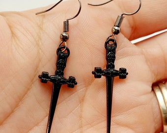 Black Sword Charm Earrings – Stainless Steel Gothic Jewelry