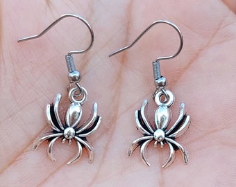 Spider dangle earrings,  spider earrings,  fun earrings, spider charm earrings, charm jewelry,  Halloween earrings,  animal earrings