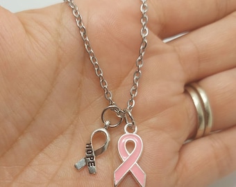 Pink Ribbon Charm Necklace – Stainless Steel Awareness Jewelry