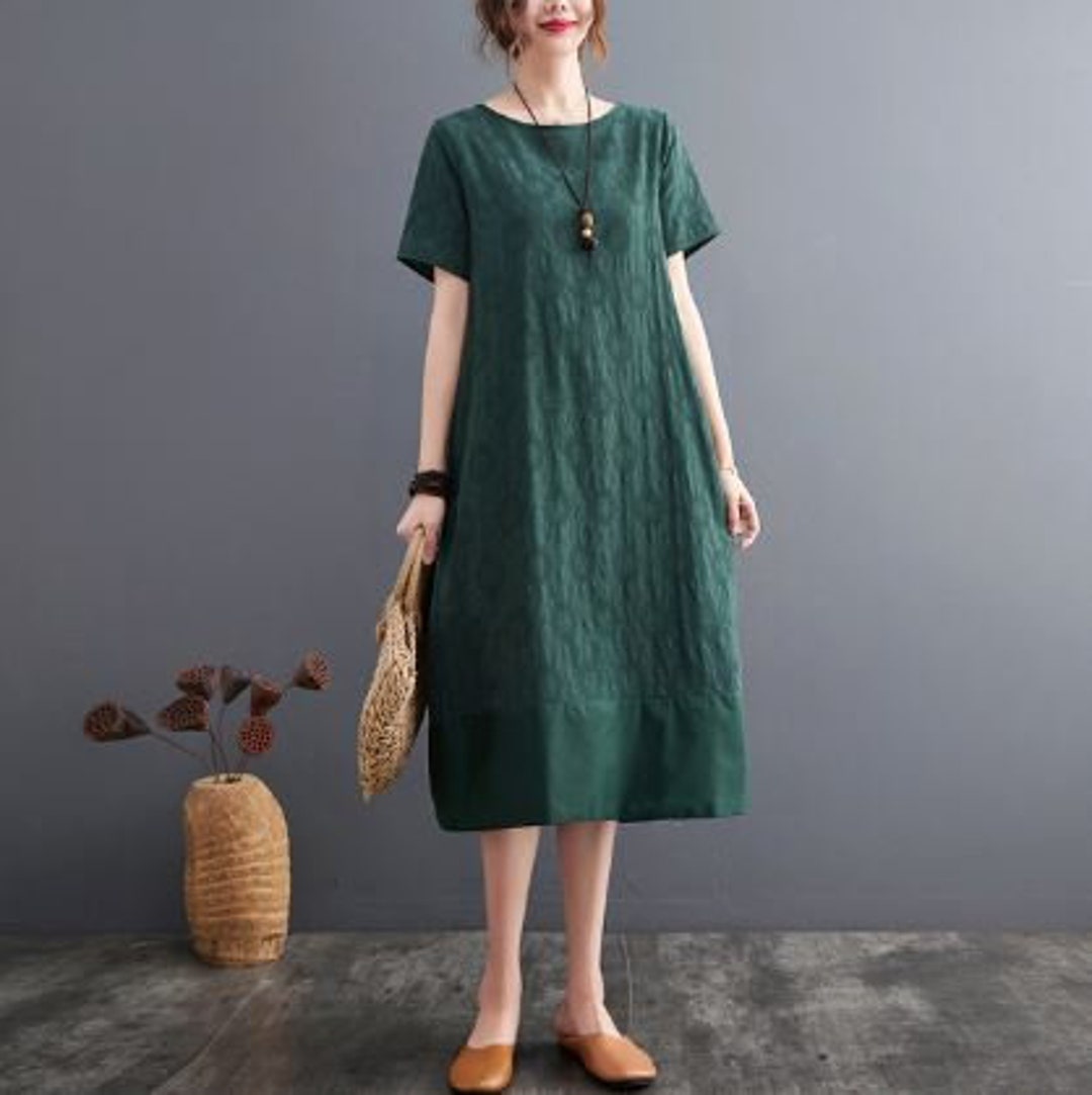 Summer Dress Midi Dress Short Sleeves Dress Casual Linen - Etsy