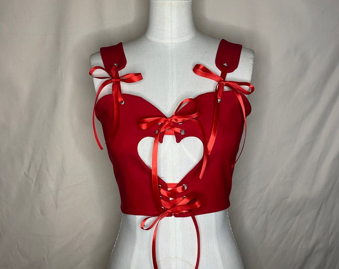 Red Heart Shape Crop Corset Top Etsy