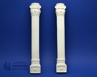 Floral Half-Round Column | Ornate Miniature Decor | Set of Two
