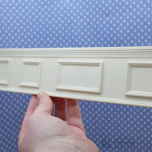 White Resin Raised Panel Wainscoting - 12-Inch Dollhouse Miniature 1:12 Scale Handmade Trim