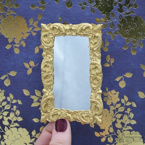 Golden Italian Rococo Mirror | 2 1/2” x  3 3/4” | Ornamentation for Dollhouse Miniatures