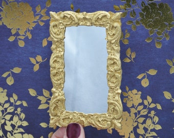 Golden Italian Rococo Mirror | 2 1/2” x  3 3/4” | Ornamentation for Dollhouse Miniatures