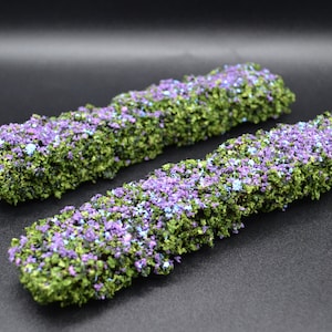 Purple Flower Square Hedges | 8 Inches | Set of 2 | Miniature for Dollhouse Garden