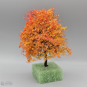 Small Red Orange Autumn Tree on Spike | 4 Inches | Miniature for Dollhouse Garden