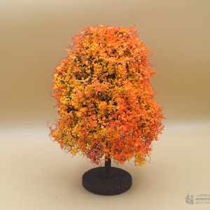 Small Orange Autumn Bush Tree  | 6 1/2 Inches | Miniature for Dollhouse Garden