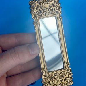 Gold Art Deco Mirror | 1 1/2” x  4 1/2" | Ornamentation for Dollhouse Miniatures