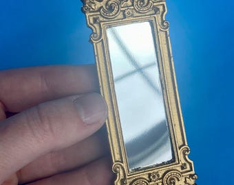 Gold Art Deco Mirror | 1 1/2” x  4 1/2" | Ornamentation for Dollhouse Miniatures