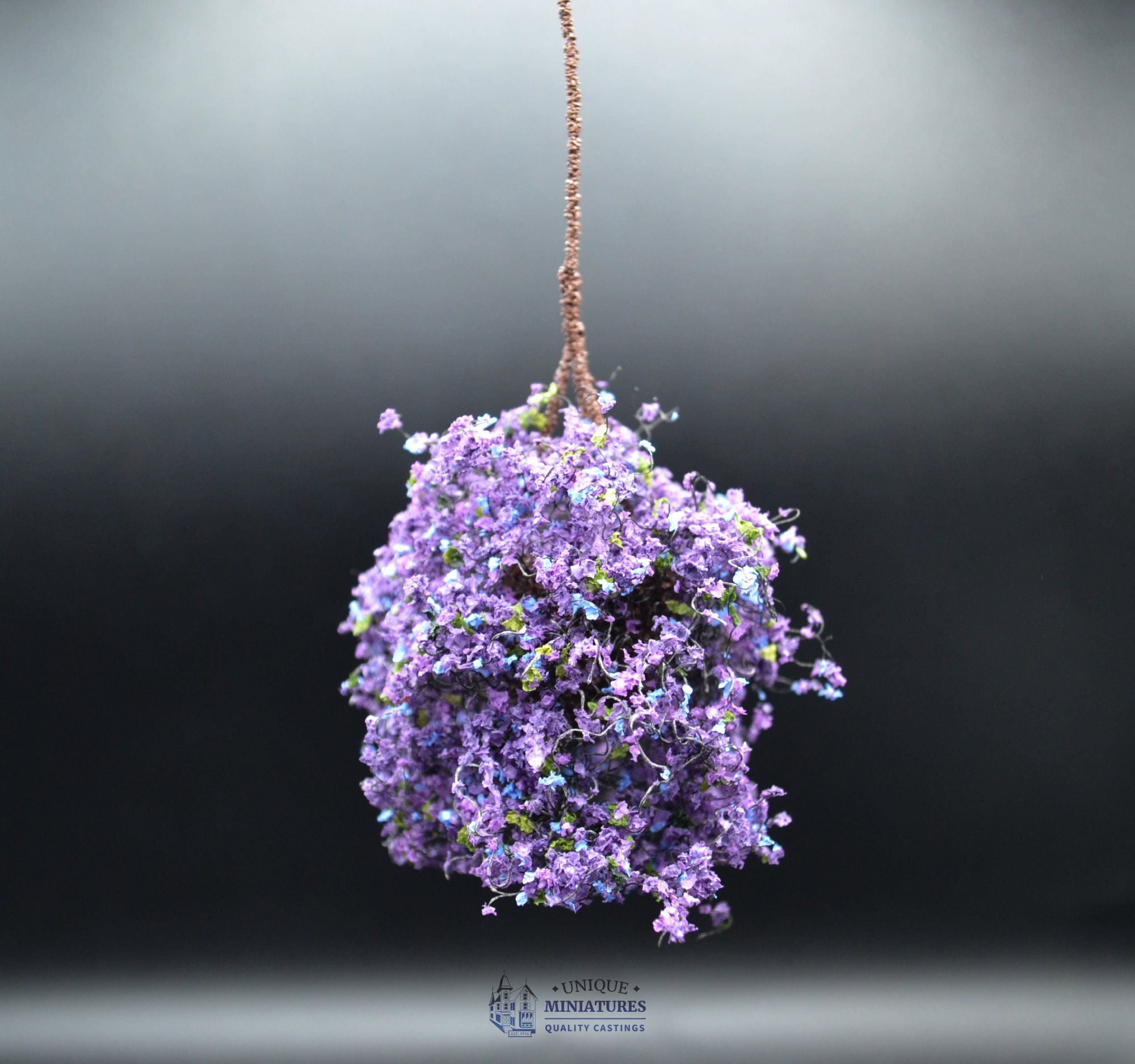 Purple-Blue Flower Hanging Basket | 3 Inches | Miniature for Dollhouse Garden (CAHBL17)