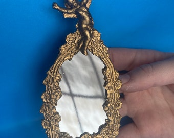 Golden Cherub Mirror | 2 1/2” x  5" | Ornamentation for Dollhouse Miniatures