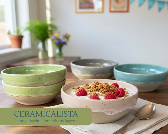 Müslischale handgemacht, Müsli Schüssel Keramik, Müslischale Keramik Vintage, Müsli Liebhaber Geschenk, Müslischale handbemalt