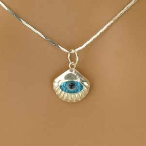 Silver Pendant - Evil Eye Pendant - UK Seller - Gift for her - Gift for children - Silver Evil Eye - Shell Evil Eye - Shell Pendant