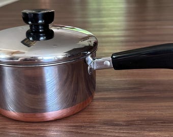 Vintage Revere Ware 1.5 Qt Saucepan with Lid | Copper Bottom Stainless Steel Pot