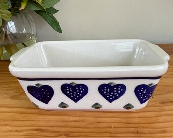 Polish Pottery Ceramica Boleslawca Mini Loaf Pan Hearts -Hand Made