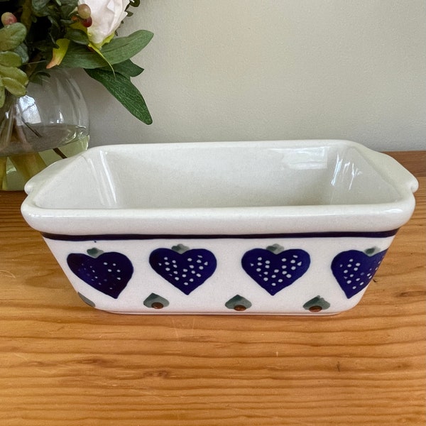 Polish Pottery Ceramica Boleslawca Mini Loaf Pan Hearts -Hand Made