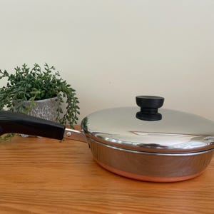 Vintage Revere Ware 8 Inch Skillet Fry Pan with Lid Copper Bottom Stainless Steel Clinton IL USA