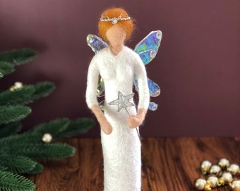 Christmas Fairy with tiara and wand, Handmade Christmas Decoration, poseable art doll