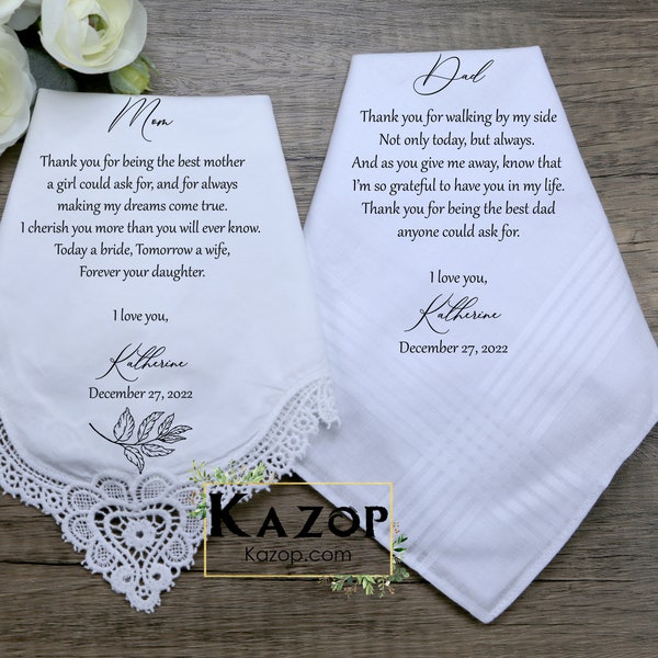 Wedding handkerchief from daughter-Mother of the Bride Gift & Father of the Bride Gift from the Bride-Wedding Gift for Parents from bride