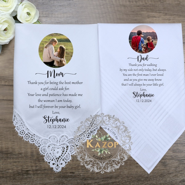 Custom Photo Personalized Wedding Handkerchief for Parents of the Bride/Groom-Wedding Gift Father of the Bride & Mother of the Bride